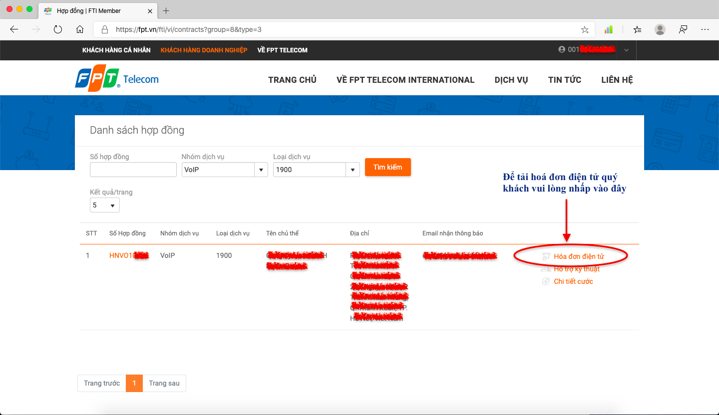 hướng dẫn tải hoá đơn điện tử fpt telecom
